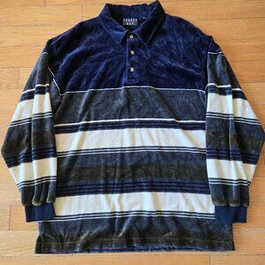 Vintage Trader Bay Velour Polo Rugby Shirt Mens Large Velvet Blue Green White